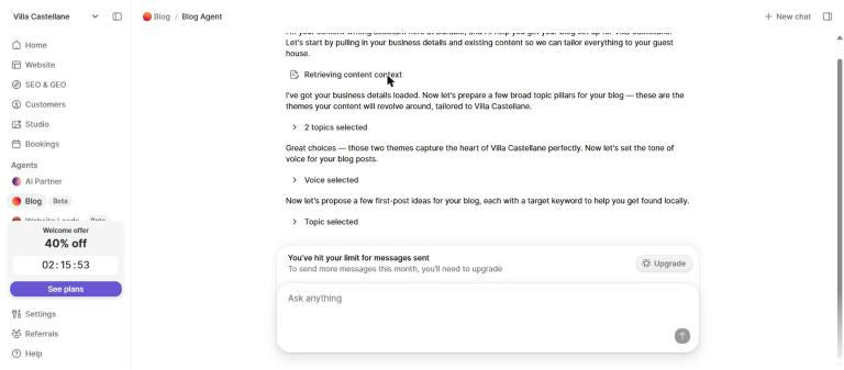 Limite de messages atteinte dans l'assistant Durable