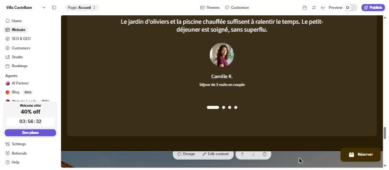 Faux avis client inventé par Durable sur le site généré