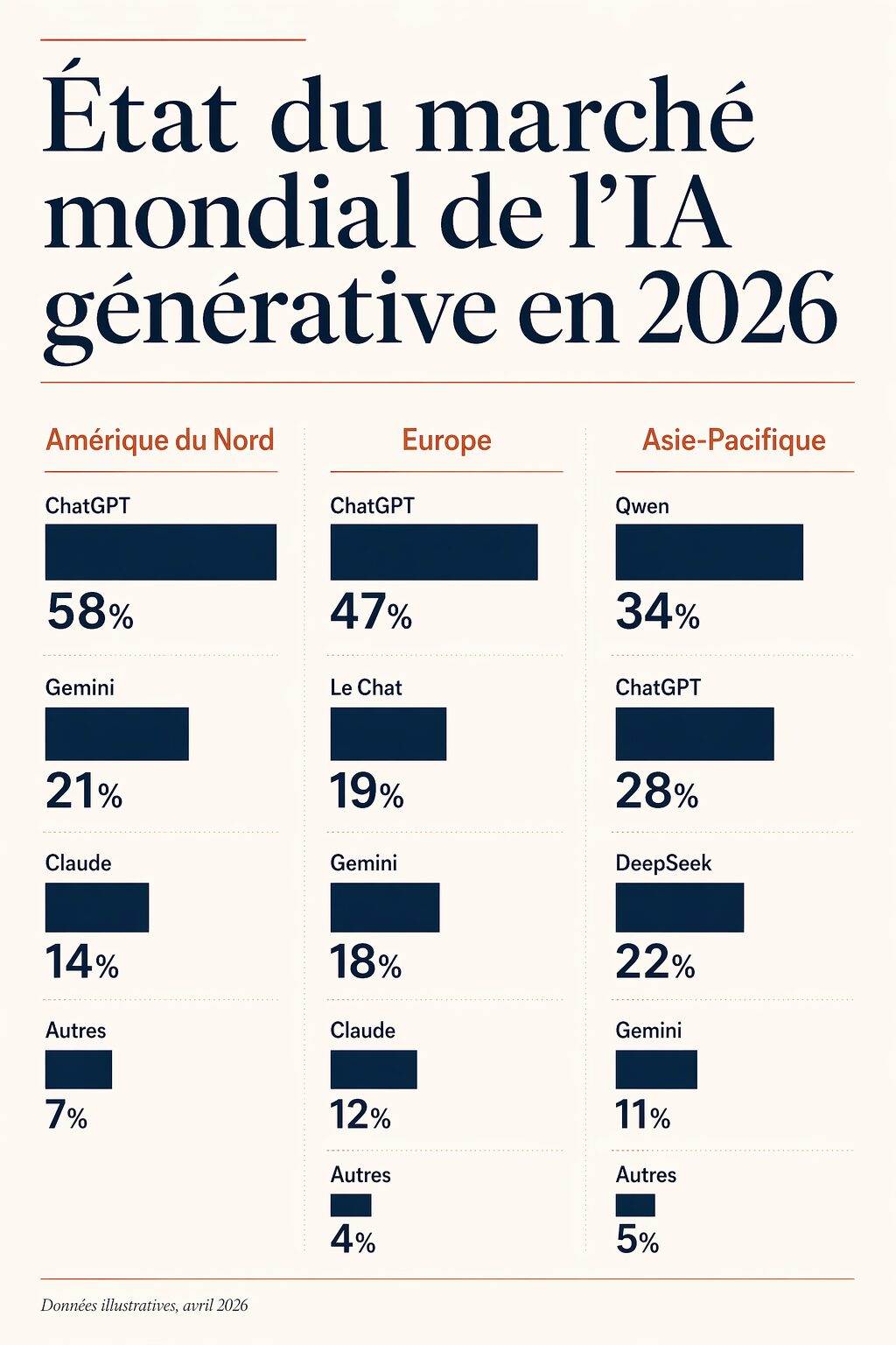 Résultat gpt-image-2 : infographie État du marché mondial de l'IA générative en 2026