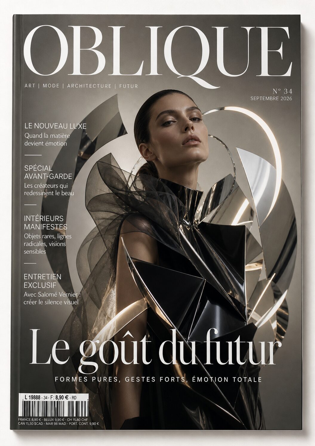 Couverture de magazine Oblique générée avec ChatGPT Images 2.0 dans un style mode futuriste premium
