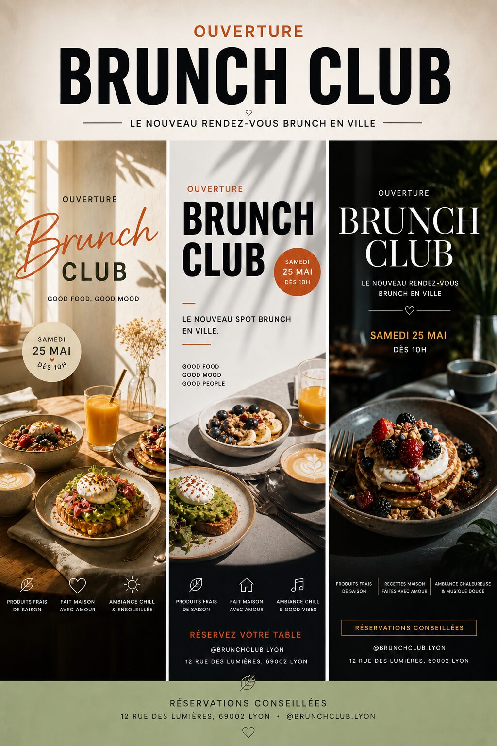 Directions brunch modernisées avec rendu photoréaliste