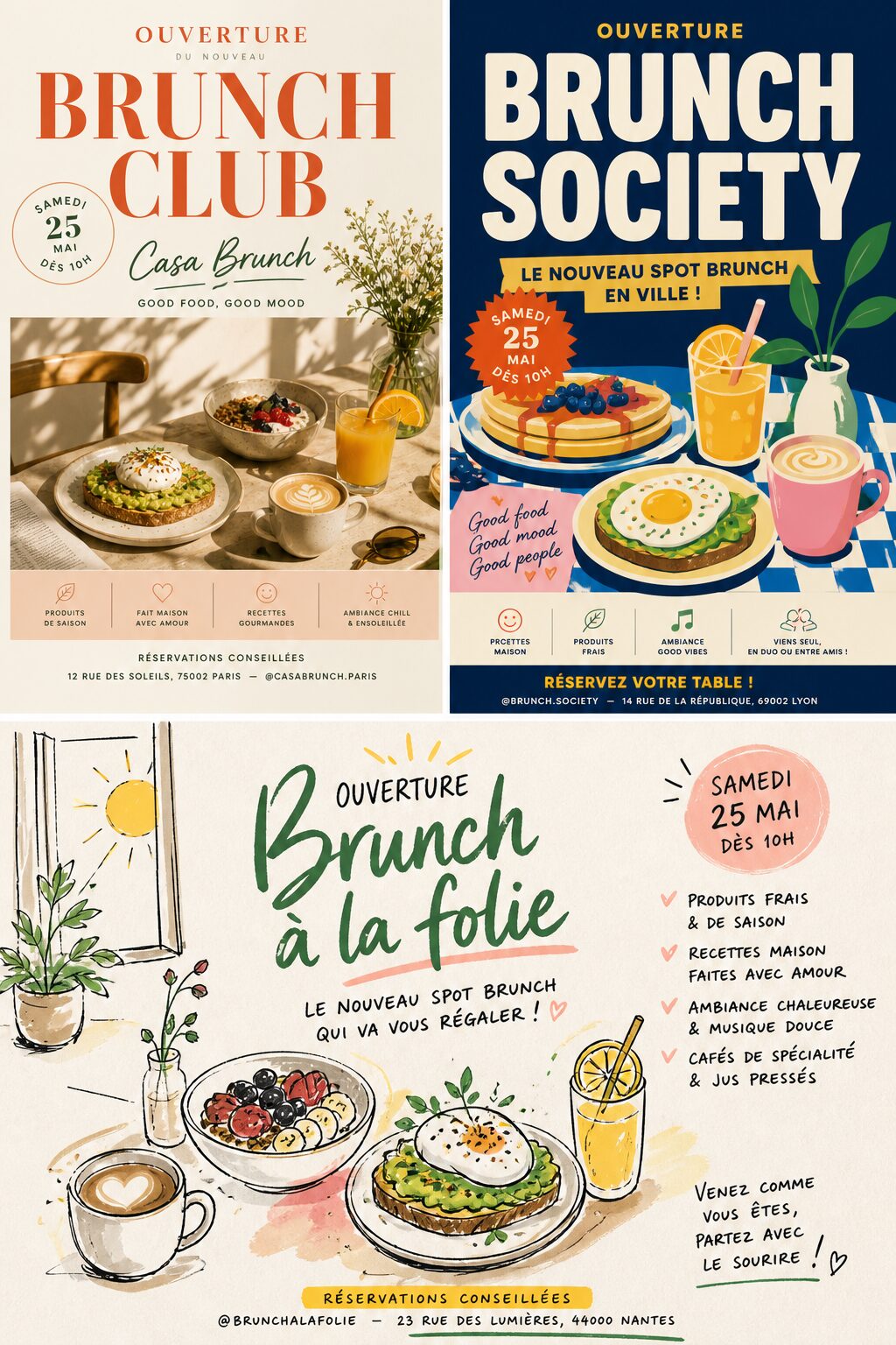 Trois directions proposées pour l’affiche brunch