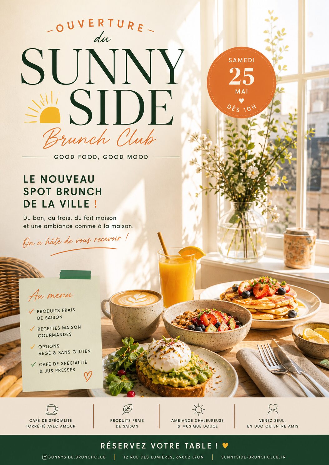 Deuxième affiche de brunch avec ambiance lumineuse