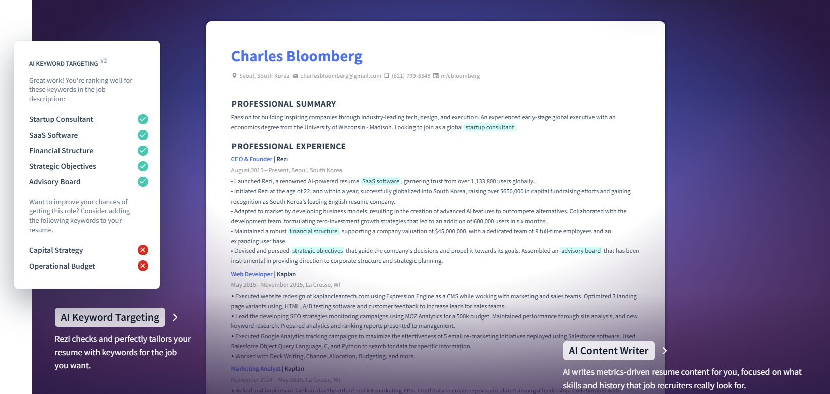 Rezi : optimisation ATS avec scoring en temps réel sur 23 critères