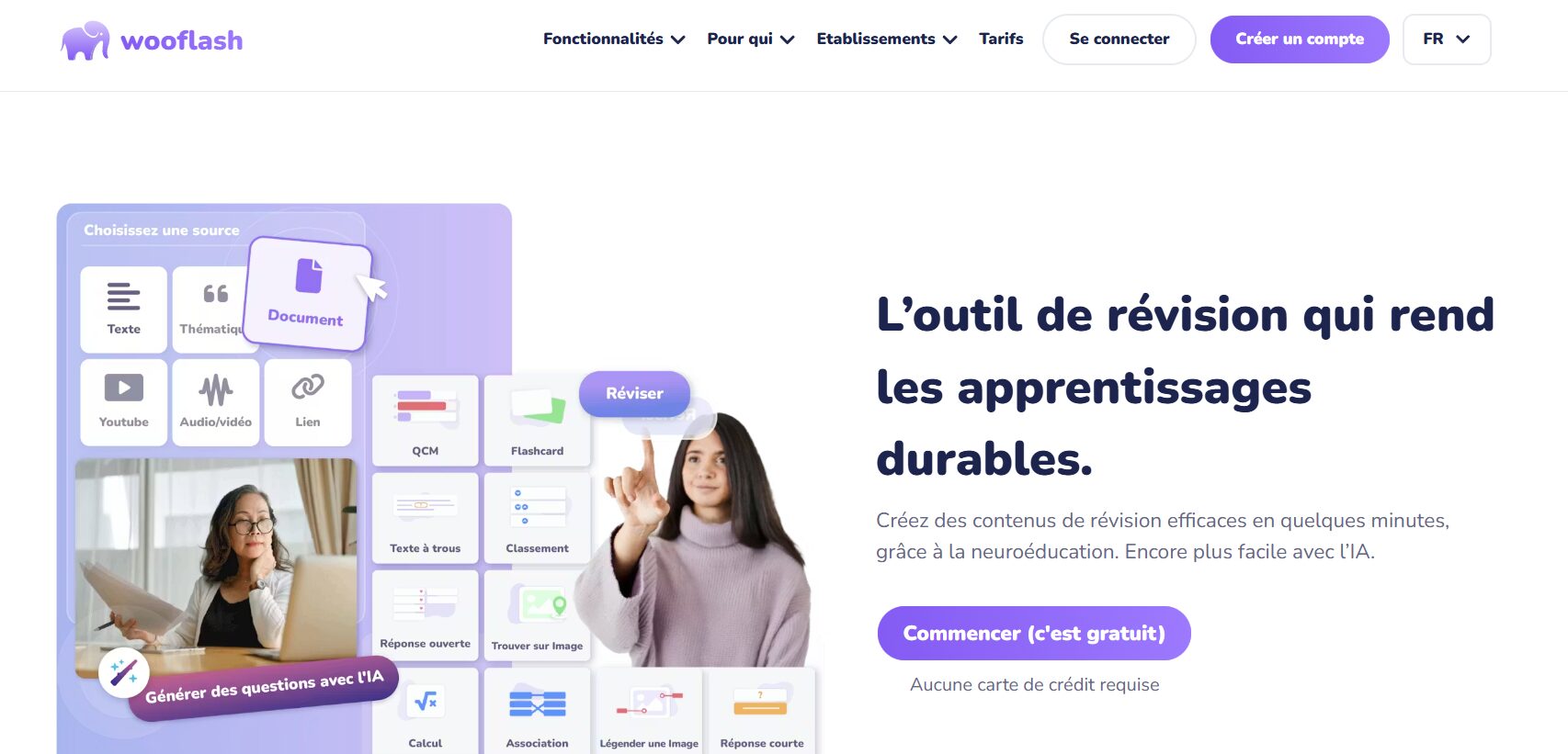 Wooflash : flashcards et QCM générés par IA pour réviser