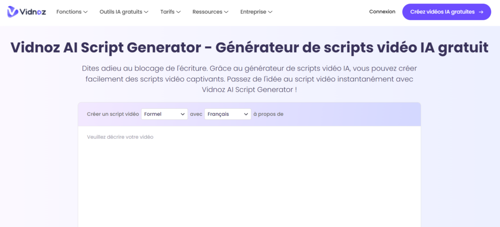 vidnoz generateur scripts video IA